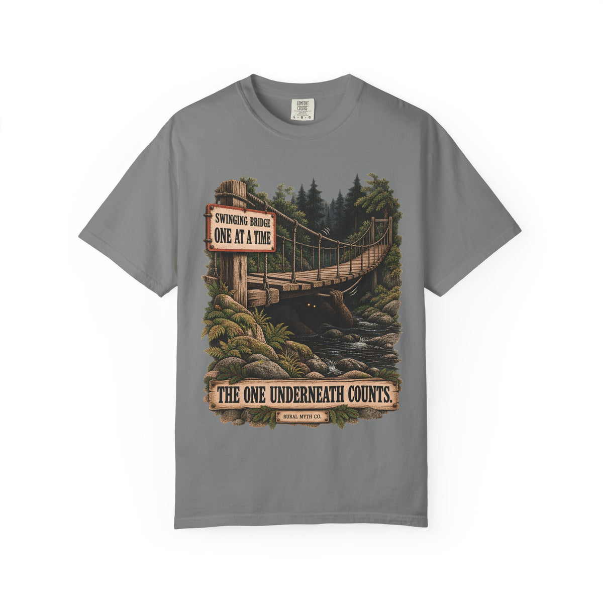 Troll Under the Bridge T-Shirt in Grey, front view