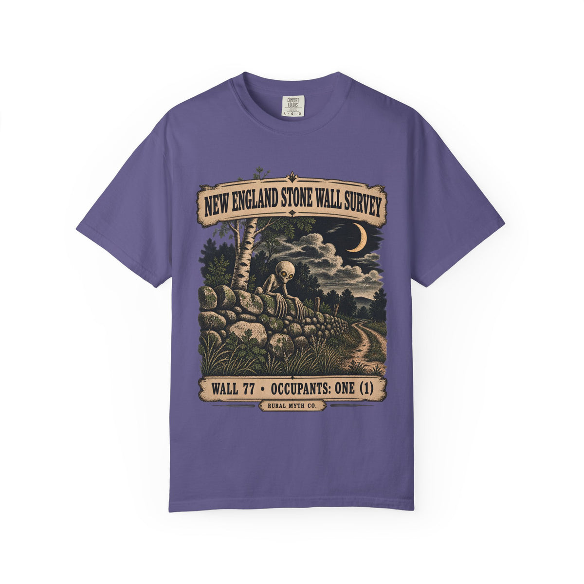 Dover Demon Stone Wall T-Shirt in Grape, front view