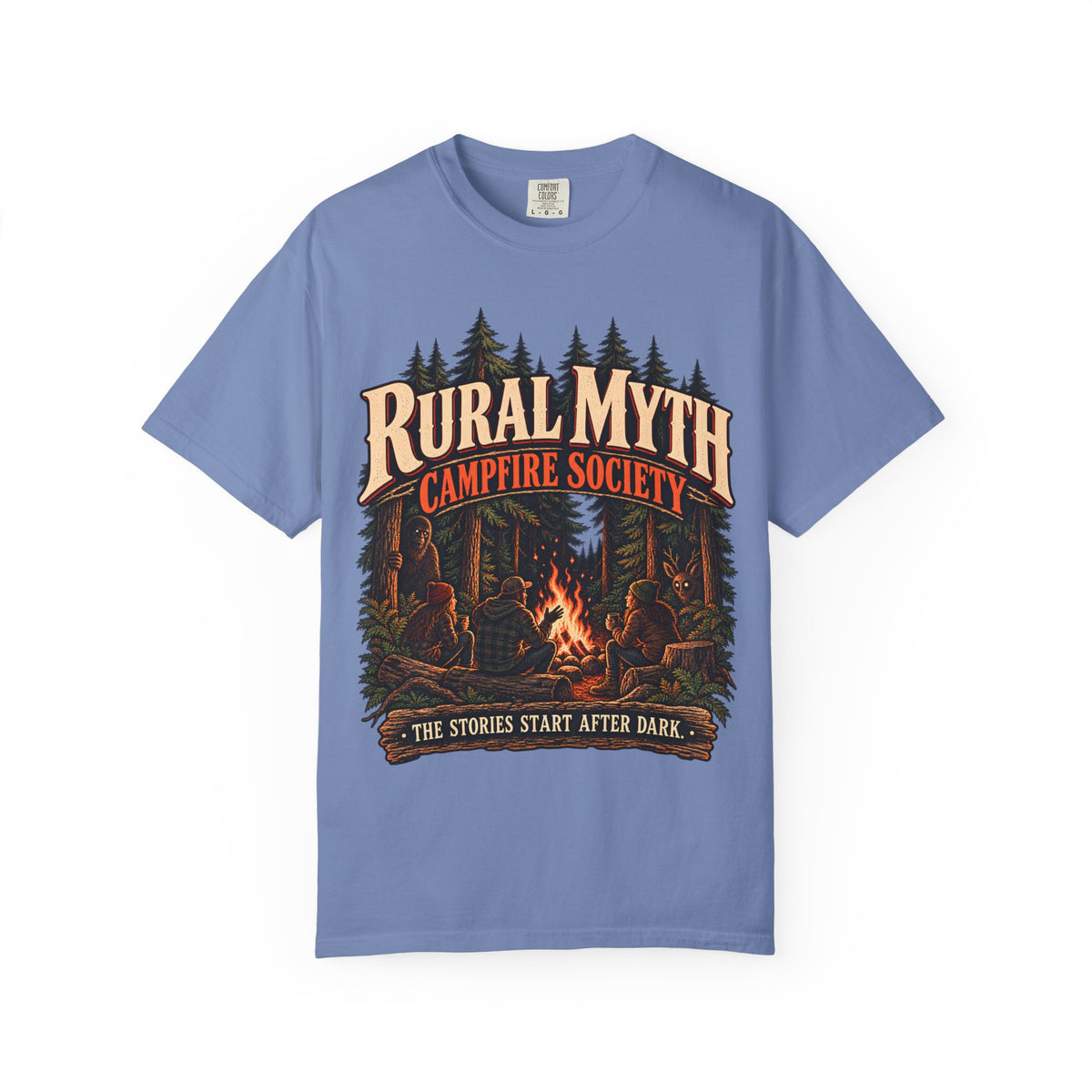 Campfire Witness Society T-Shirt in Washed Denim, front view