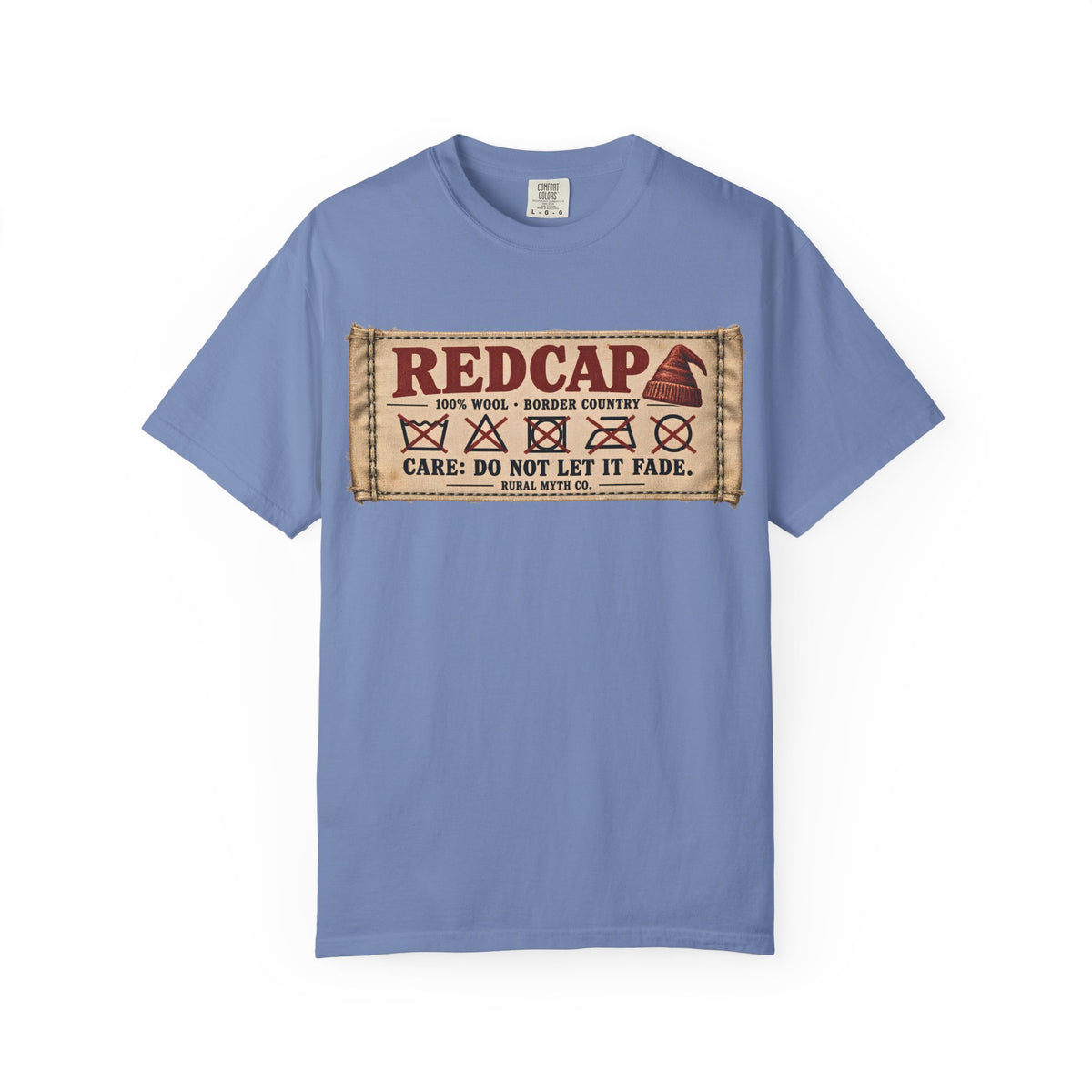 Redcap Care Label T-Shirt in Washed Denim, front view