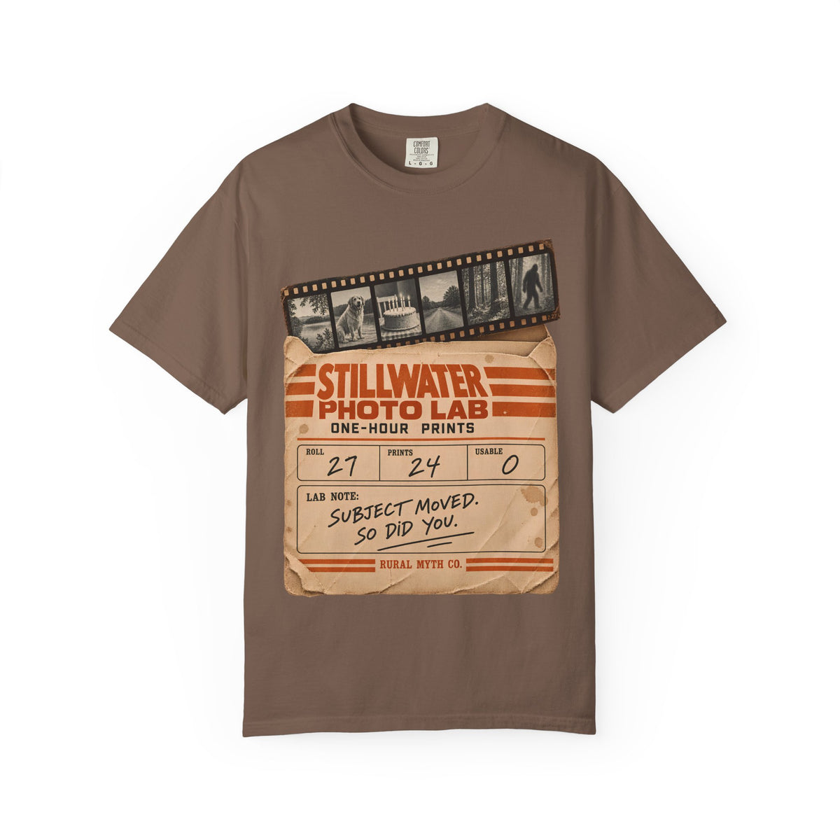Blurry Bigfoot Photo Lab T-Shirt in Espresso, front view