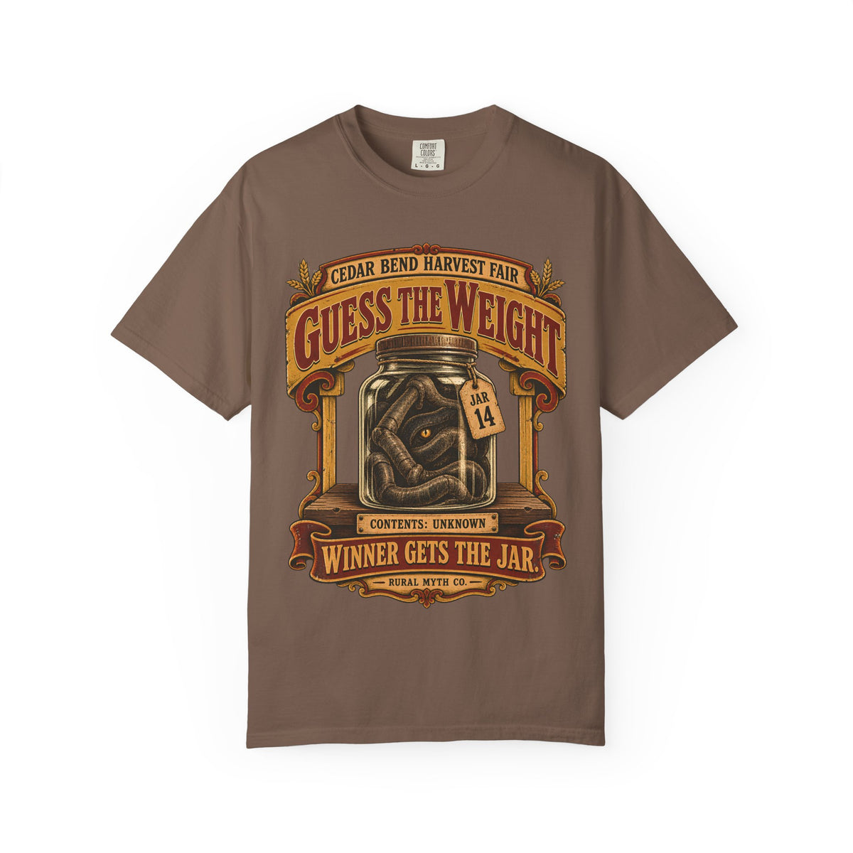 Guess the Weight Jar T-Shirt in Espresso, front view