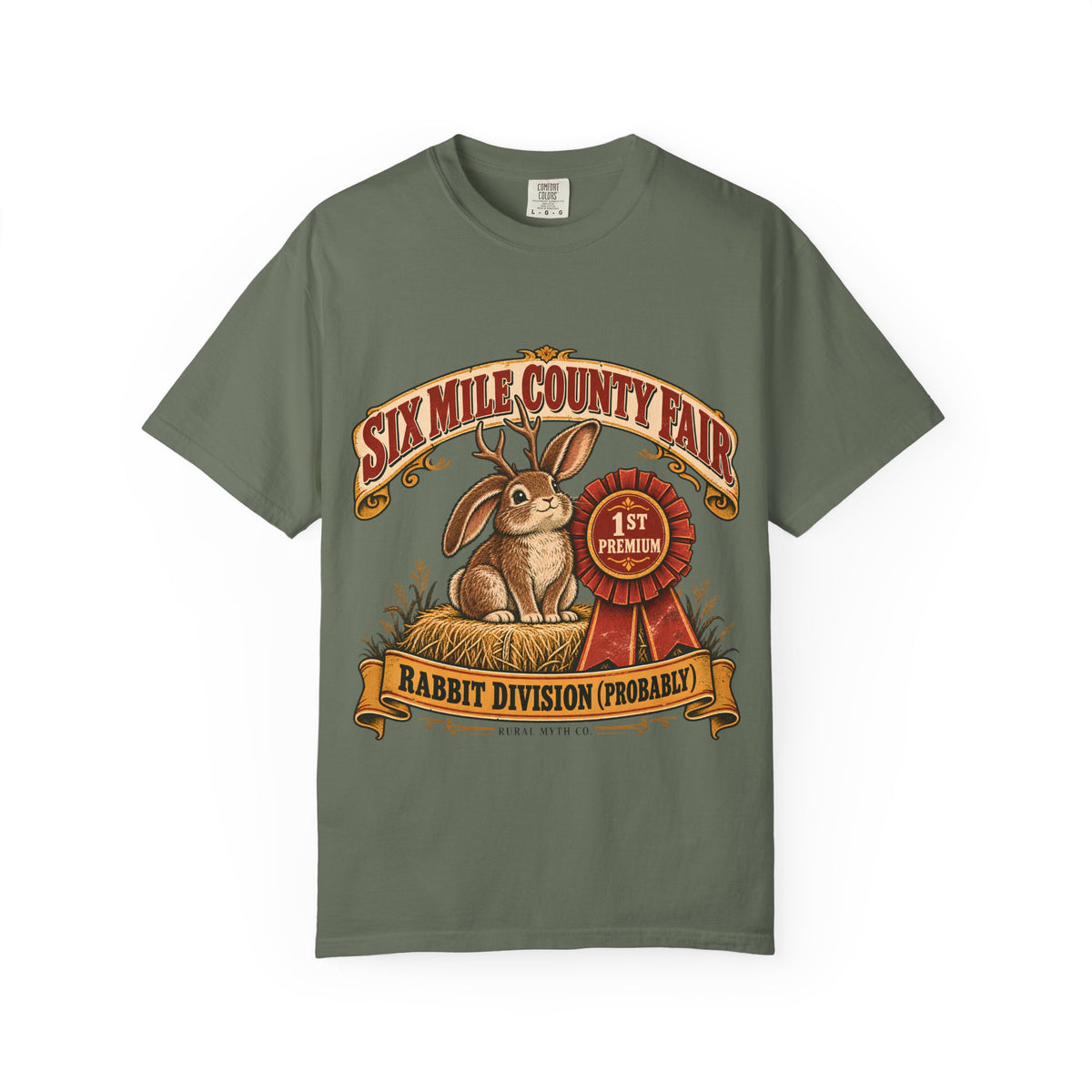 Jackalope Rabbit Division T-Shirt in Moss, front view
