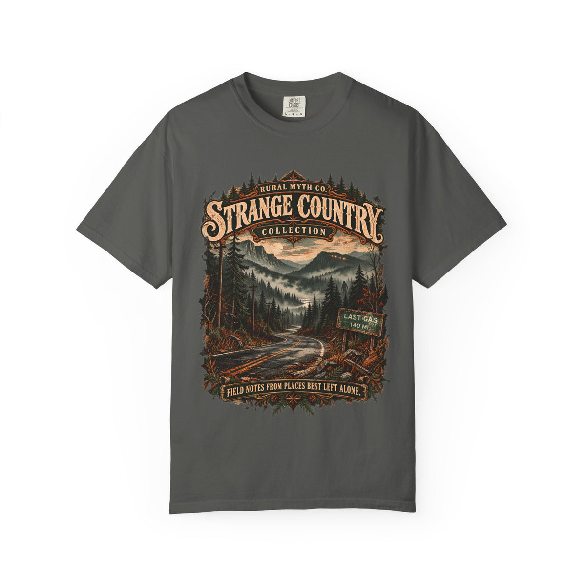 Strange Country Travel Poster T-Shirt in Pepper, front view