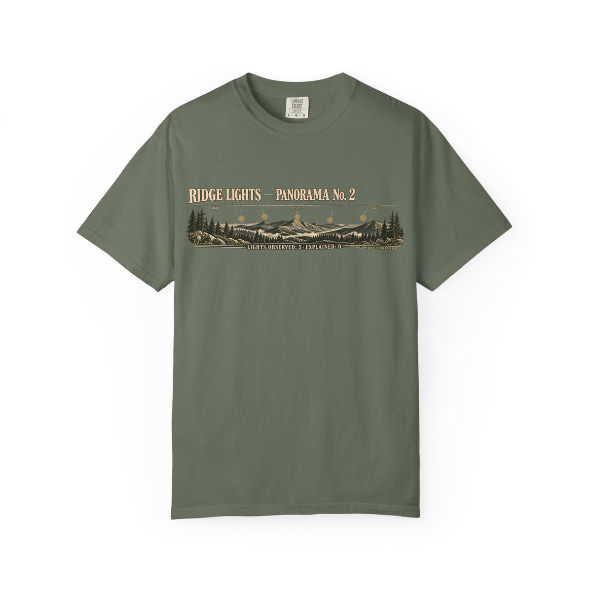 Ridge Lights Panorama T-Shirt in Moss, front view