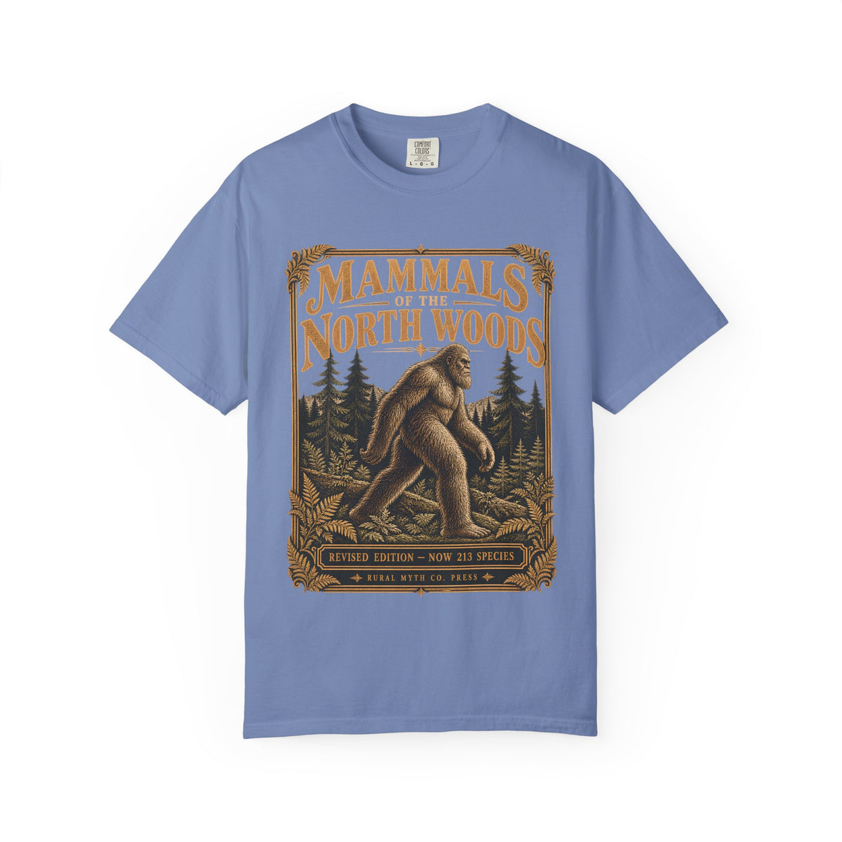 North Woods Bigfoot Guide T-Shirt in Washed Denim, front view