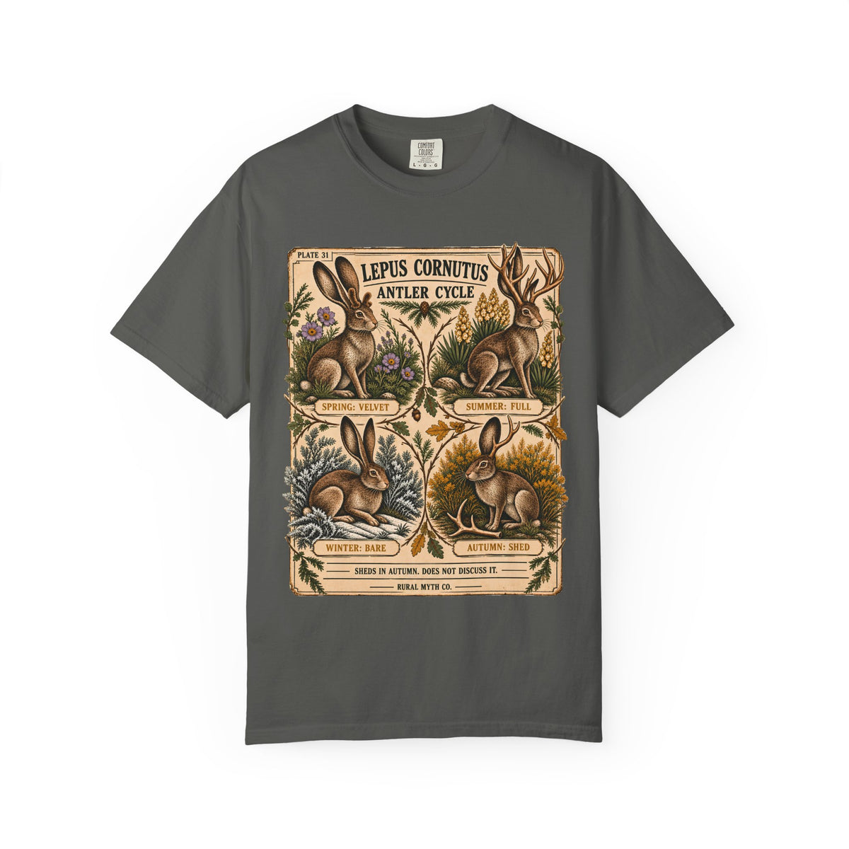 Jackalope Antler Cycle T-Shirt in Pepper, front view