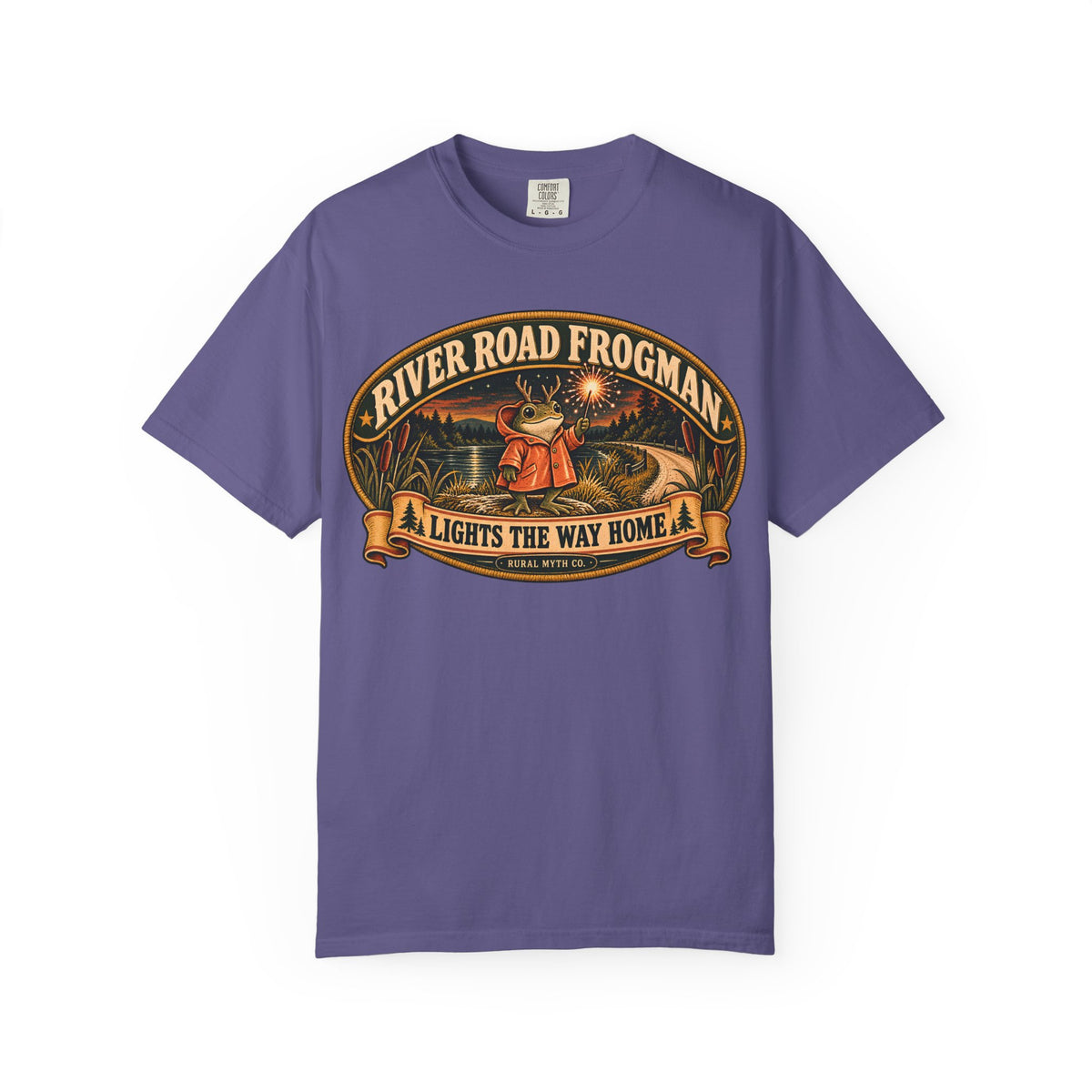Frogman Lights the Way T-Shirt in Grape, front view
