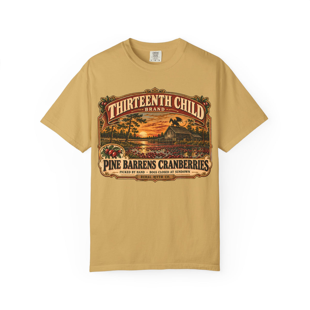 Jersey Devil Cranberry Label T-Shirt in Mustard, front view