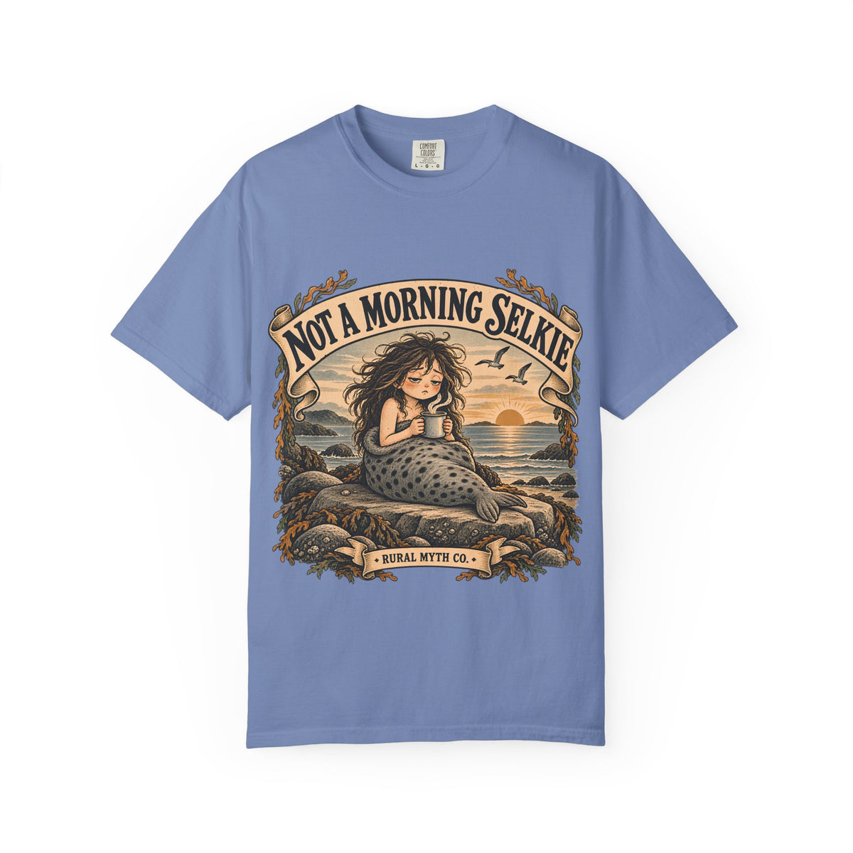 Not a Morning Selkie T-Shirt in Washed Denim, front view
