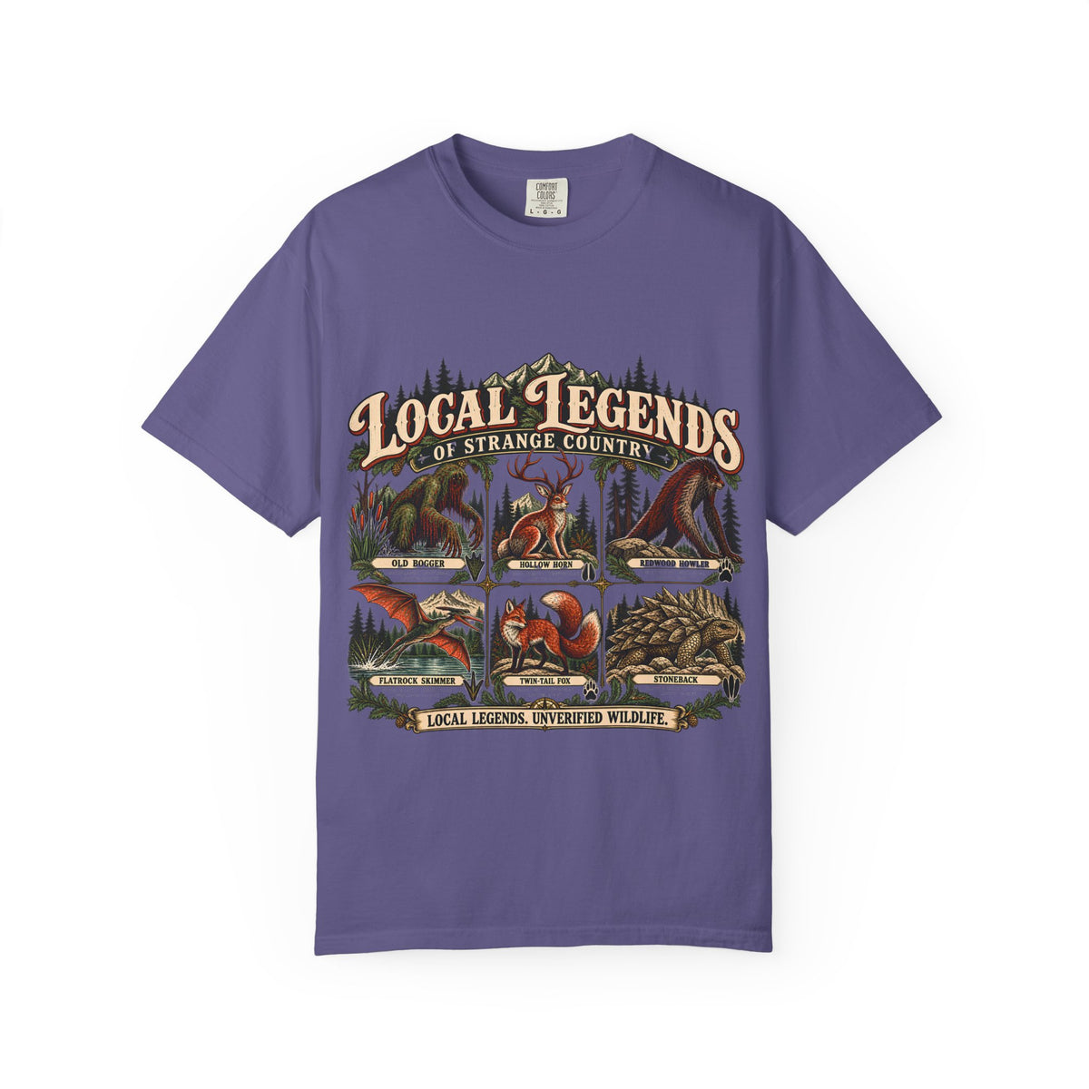 Local Legends Wildlife Chart T-Shirt in Grape, front view