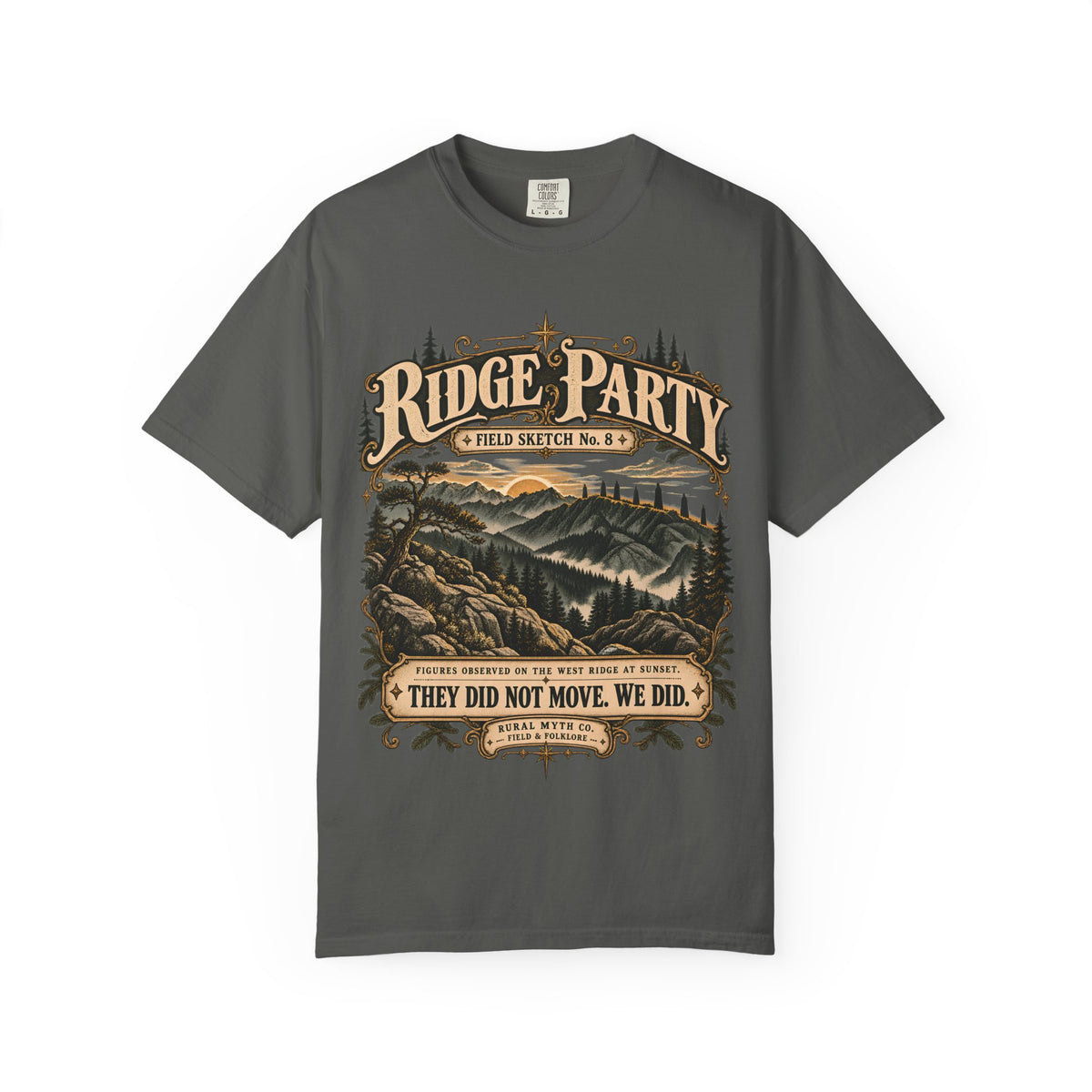 Ridge Party Shadow Figures T-Shirt in Pepper, front view