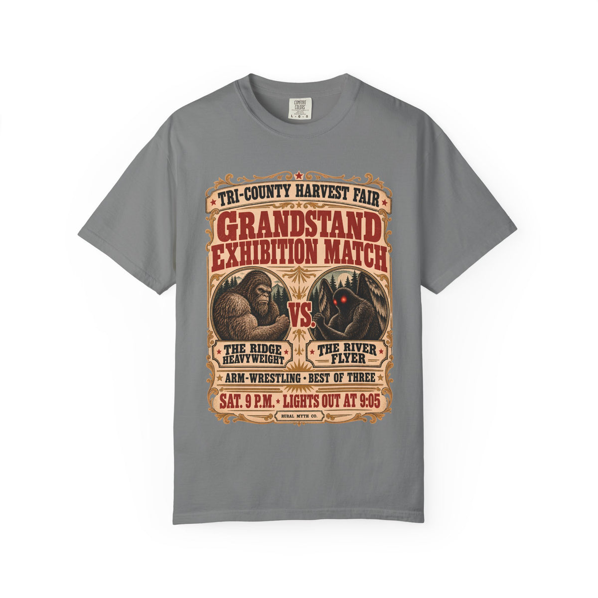 Bigfoot vs Mothman T-Shirt in Grey, front view