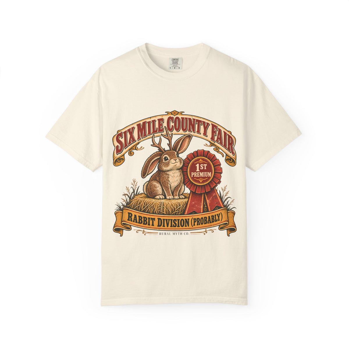 Jackalope Rabbit Division T-Shirt in Ivory, front view