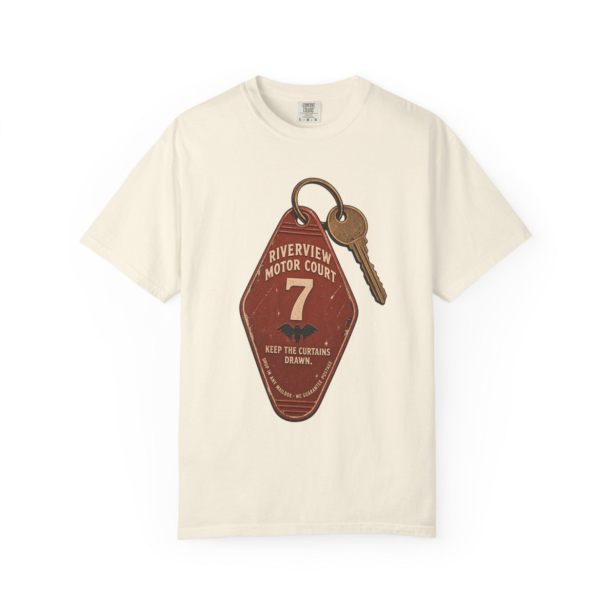 Mothman Motel Key Fob T-Shirt in Ivory, front view