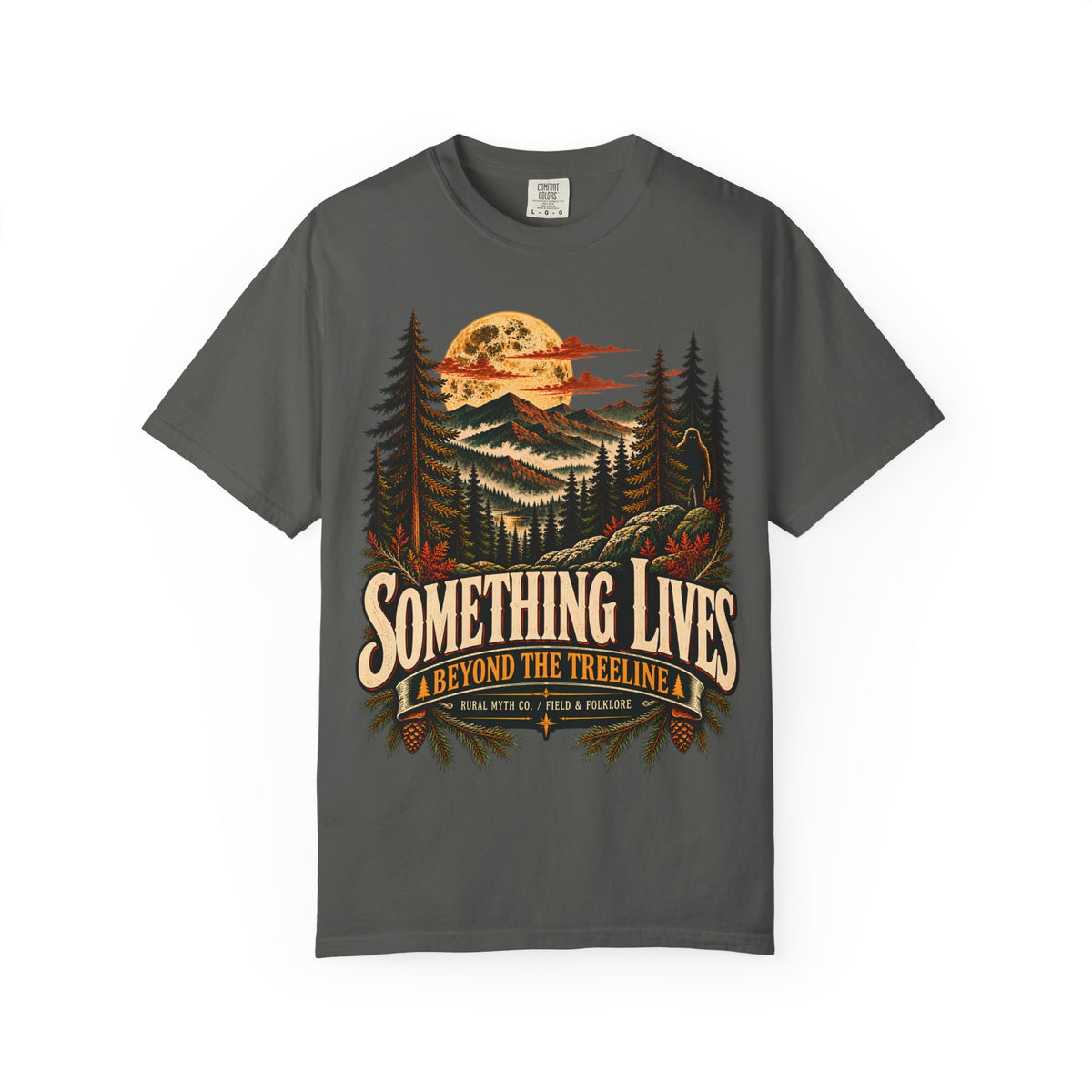 Beyond the Treeline Bigfoot T-Shirt in Pepper, front view