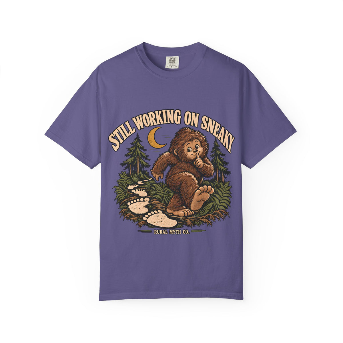 Sneaky Baby Sasquatch T-Shirt in Grape, front view