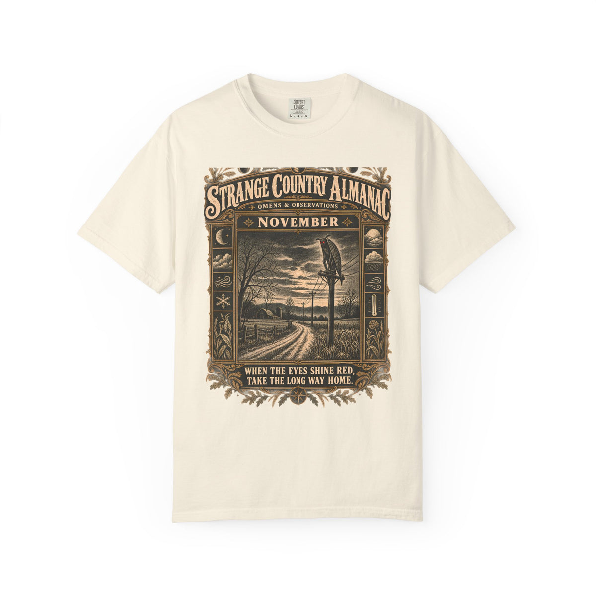 Red-Eyed Visitor Mothman T-Shirt in Ivory, front view