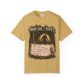 Bigfoot Camping Night Log T-Shirt in Mustard, front view