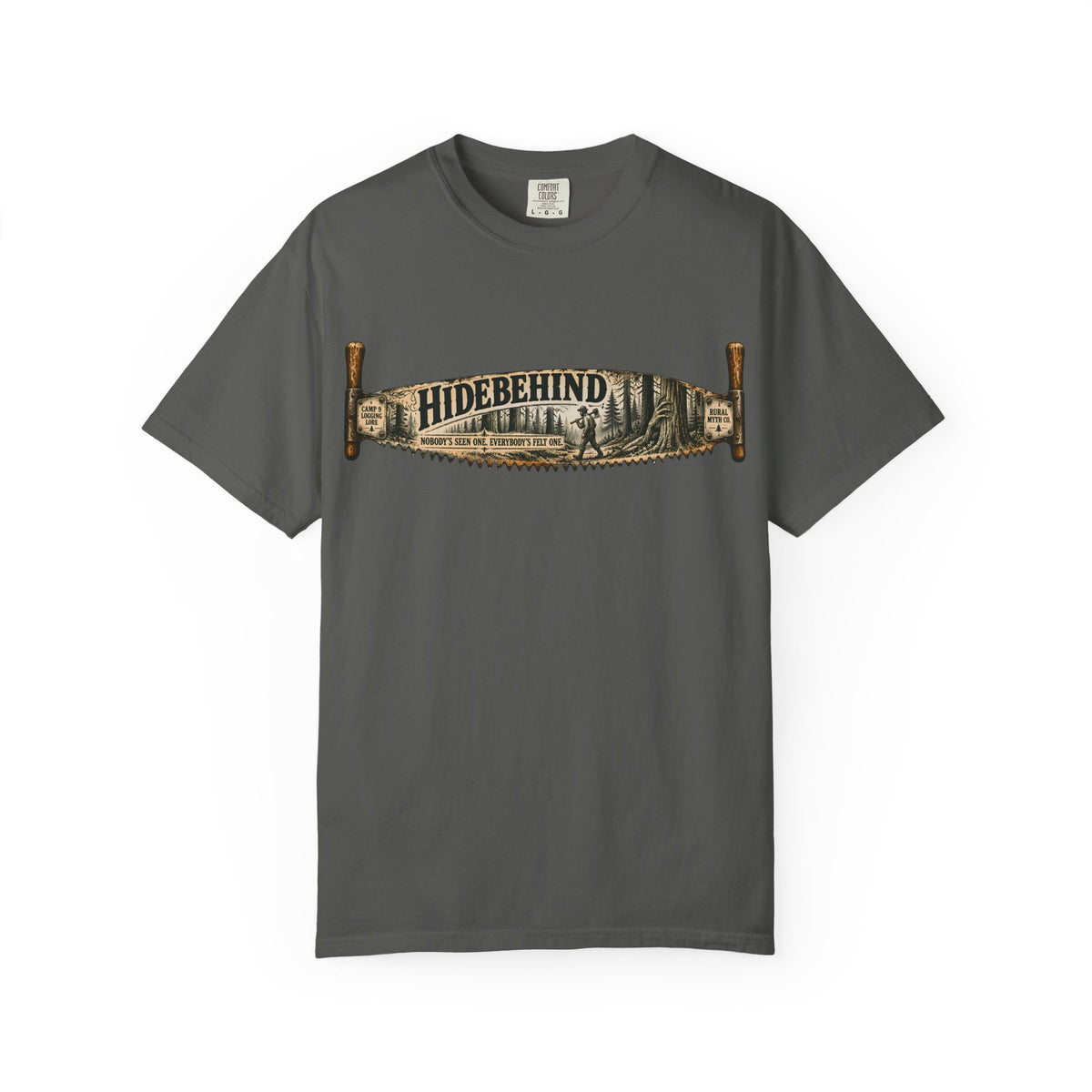 Hidebehind Logging Camp T-Shirt in Pepper, front view