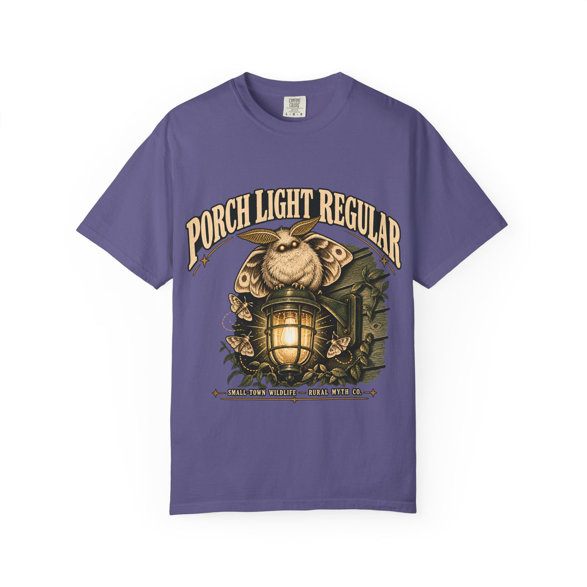 Porch Light Moth T-Shirt in Grape, front view