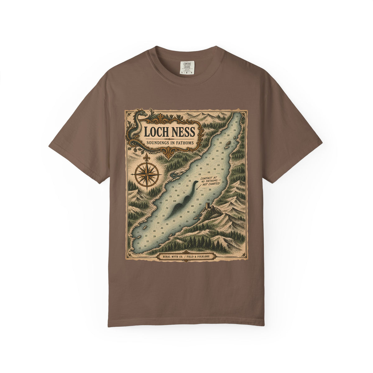 Loch Ness Nautical Chart T-Shirt in Espresso, front view