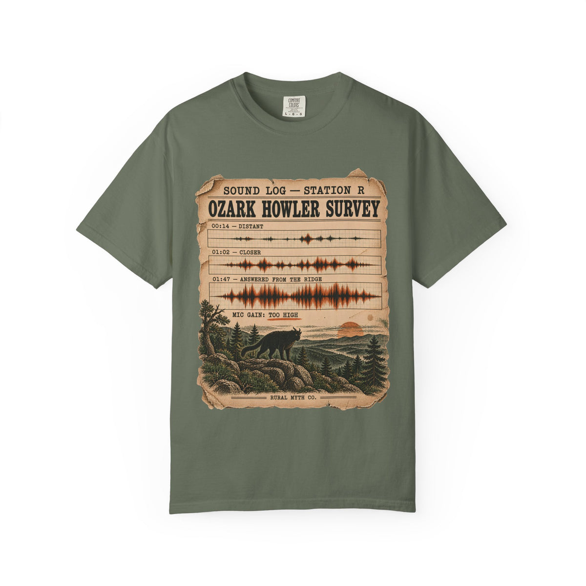 Ozark Howler Survey T-Shirt in Moss, front view