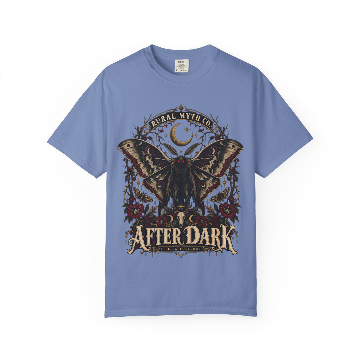 After Dark Moth T-Shirt in Washed Denim, front view