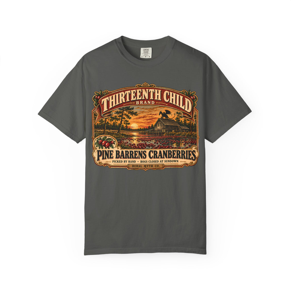 Jersey Devil Cranberry Label T-Shirt in Pepper, front view