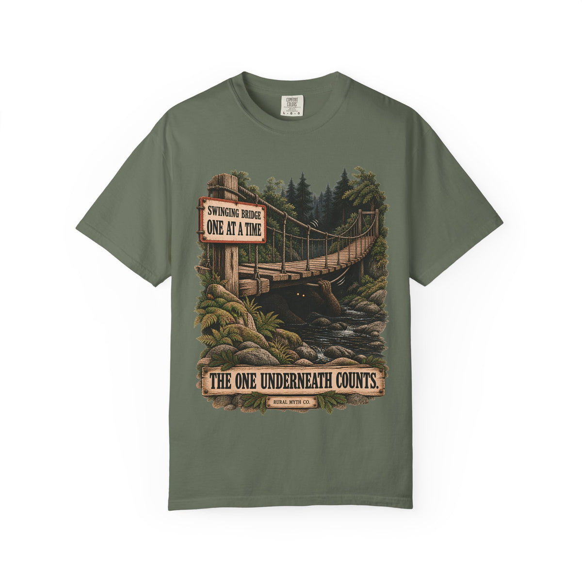 Troll Under the Bridge T-Shirt in Moss, front view
