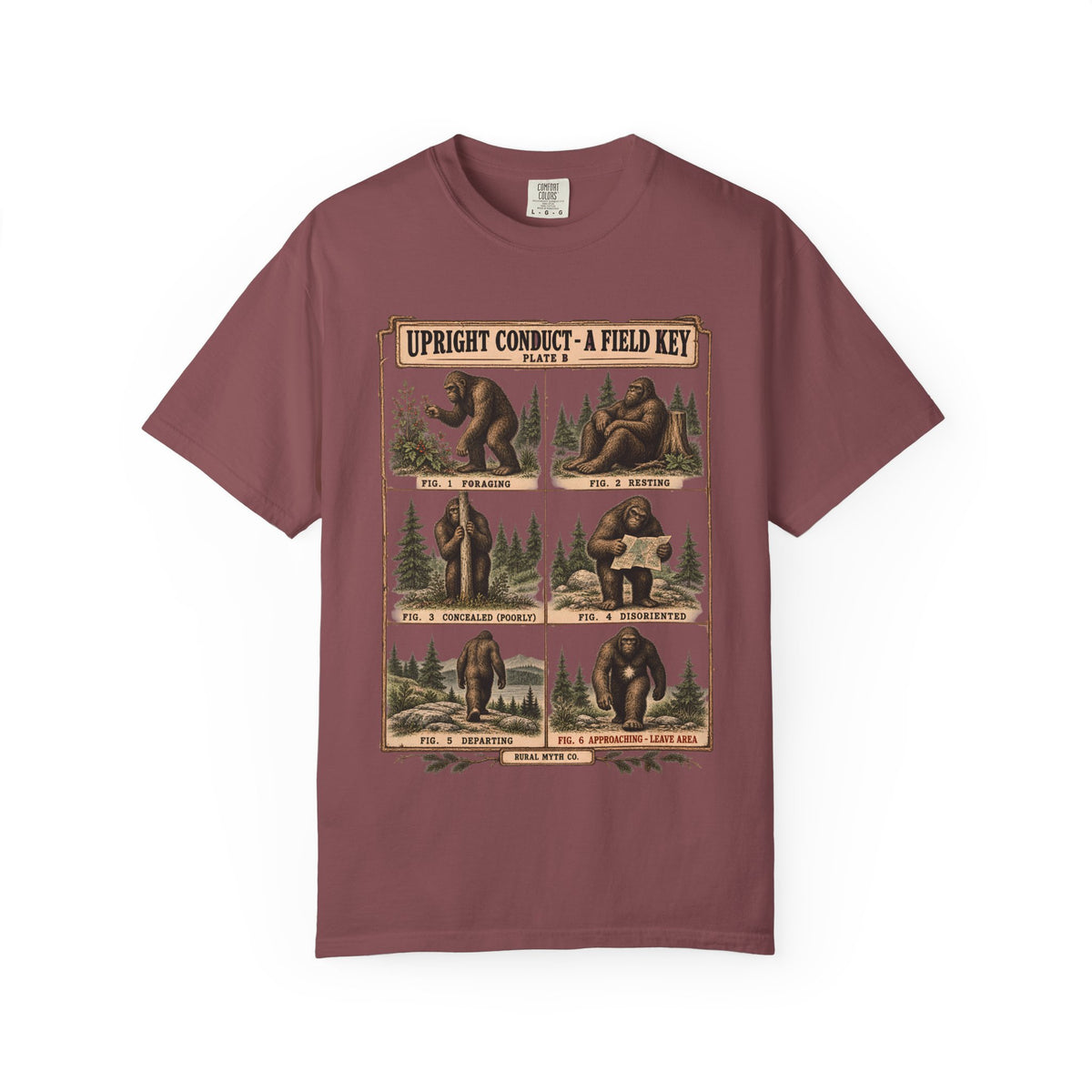 Bigfoot Behavior Field Key T-Shirt in Brick, front view