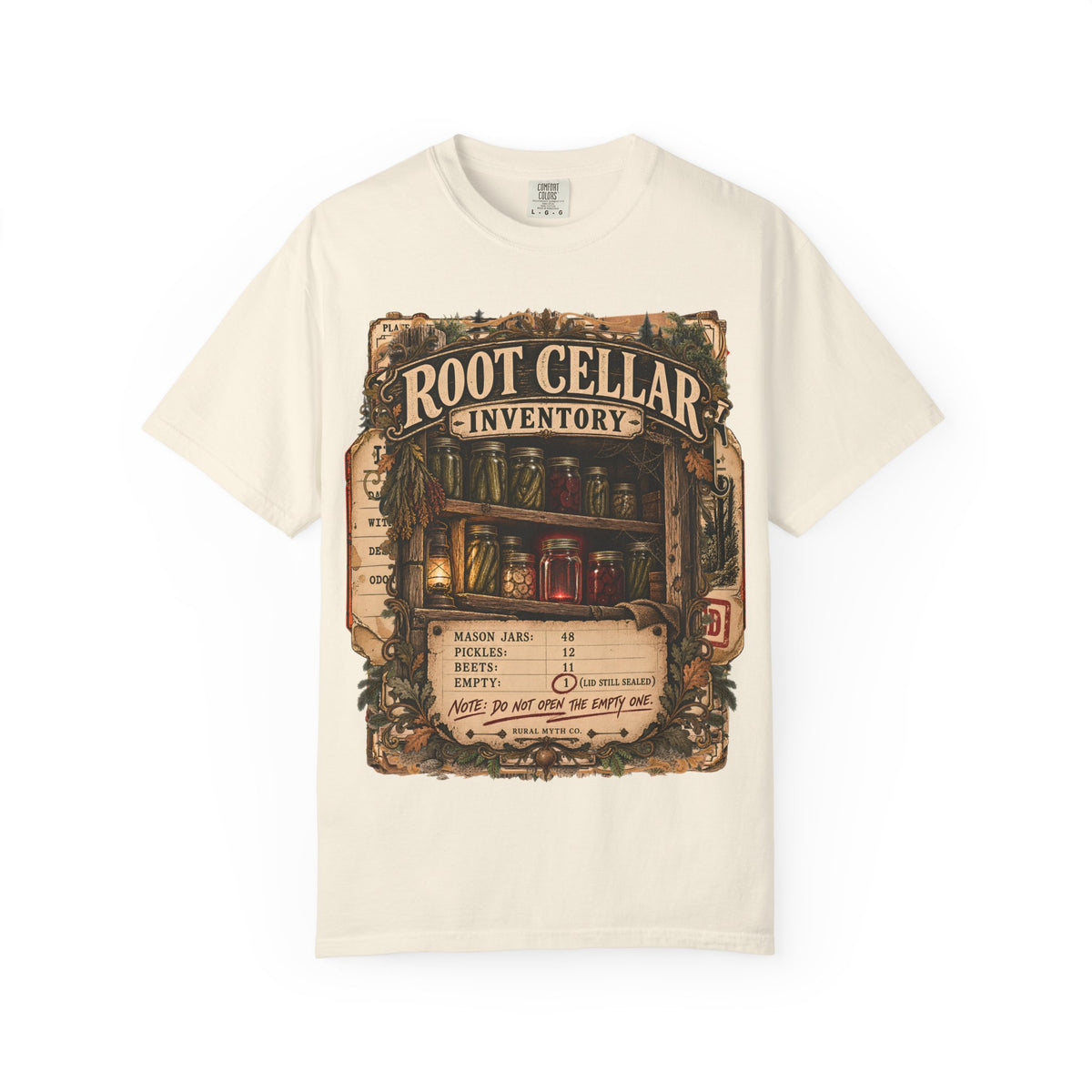 Root Cellar Inventory T-Shirt in Ivory, front view