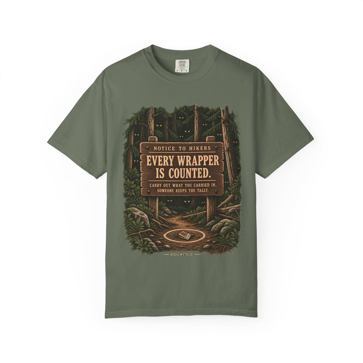 Every Wrapper Is Counted T-Shirt in Moss, front view