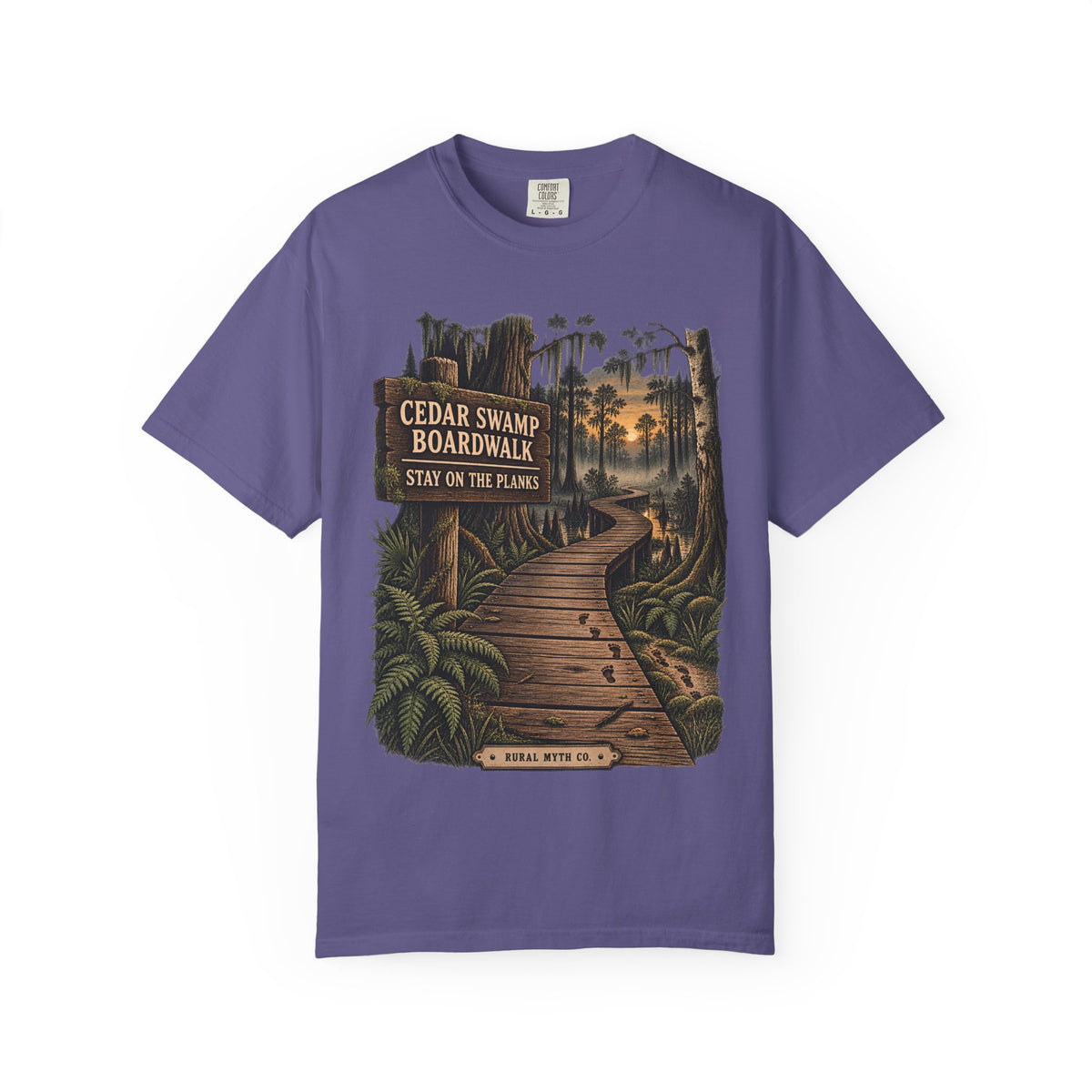 Boardwalk Closes at Dusk T-Shirt in Grape, front view