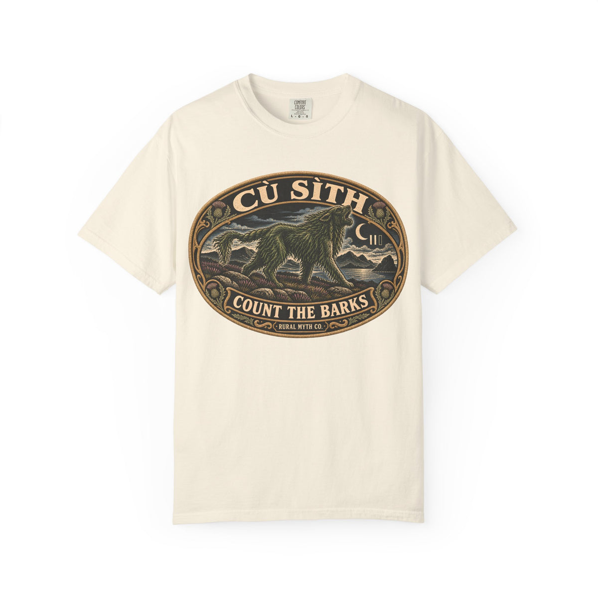Cu Sith Fairy Hound T-Shirt in Ivory, front view
