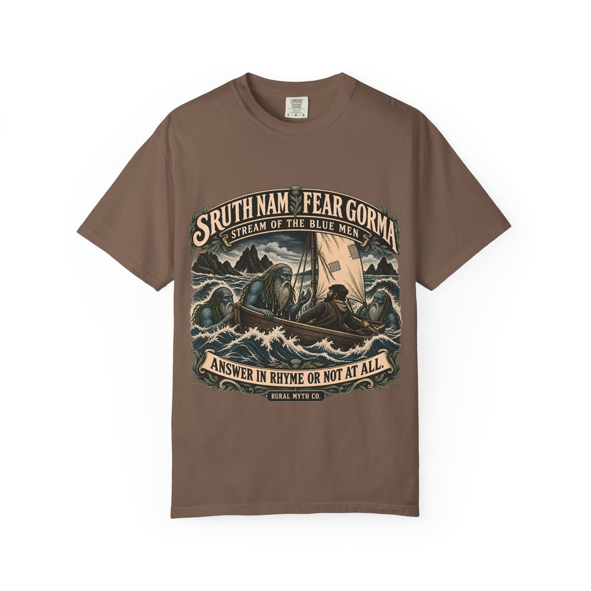 Blue Men Sea Folklore T-Shirt in Espresso, front view