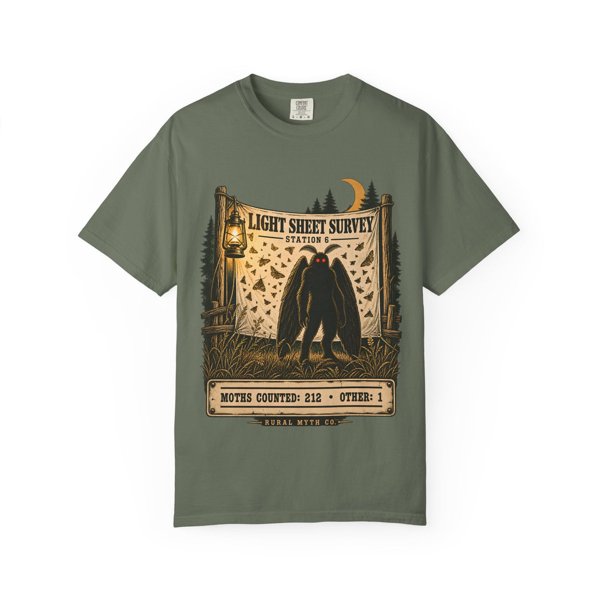 Mothman Moth Night T-Shirt in Moss, front view