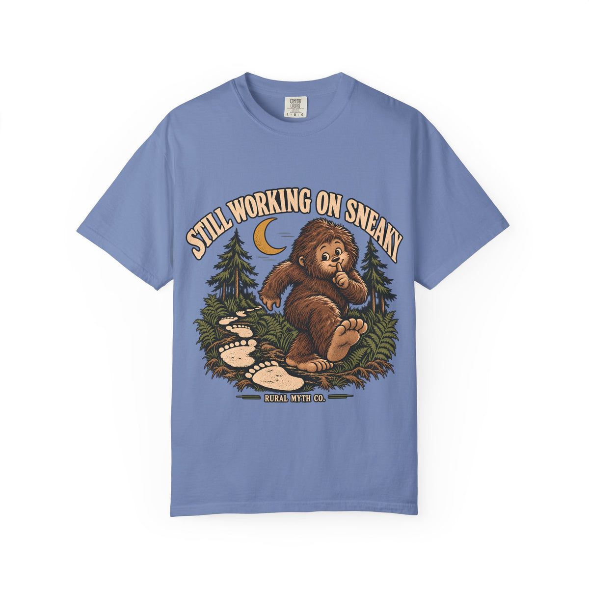 Sneaky Baby Sasquatch T-Shirt in Washed Denim, front view