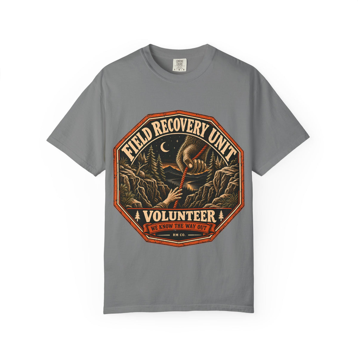 Bigfoot Rescue Patch T-Shirt in Grey, front view