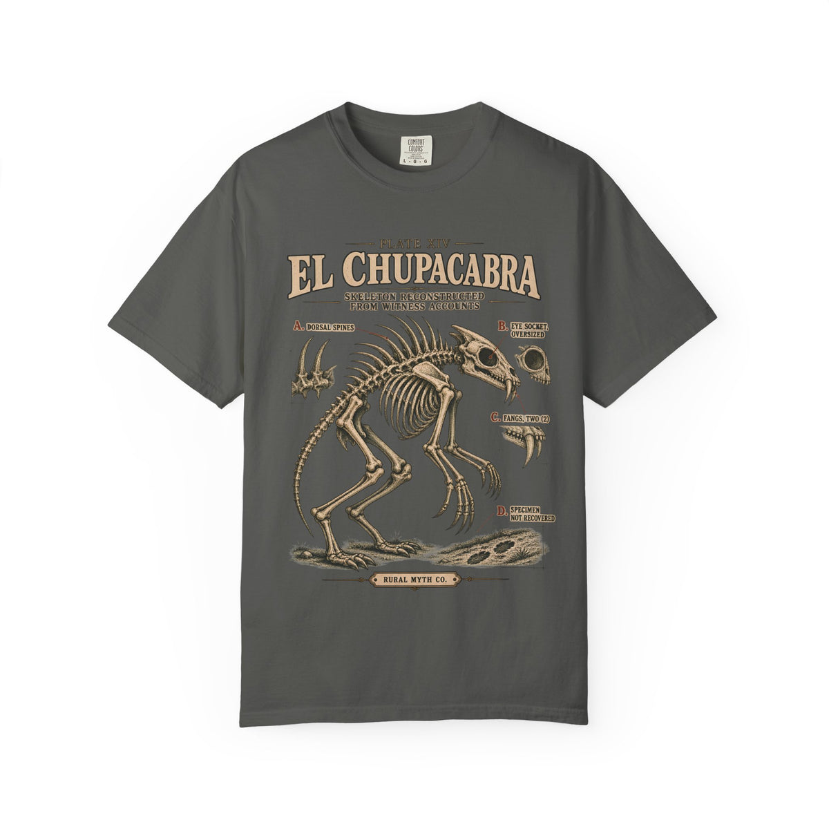 Chupacabra Skeleton Plate T-Shirt in Pepper, front view