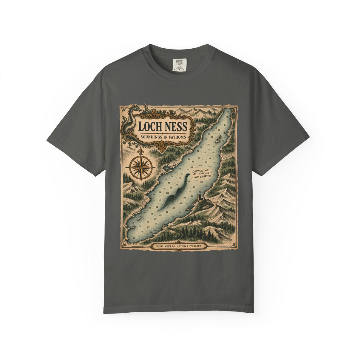 Loch Ness Nautical Chart T-Shirt in Pepper, front view