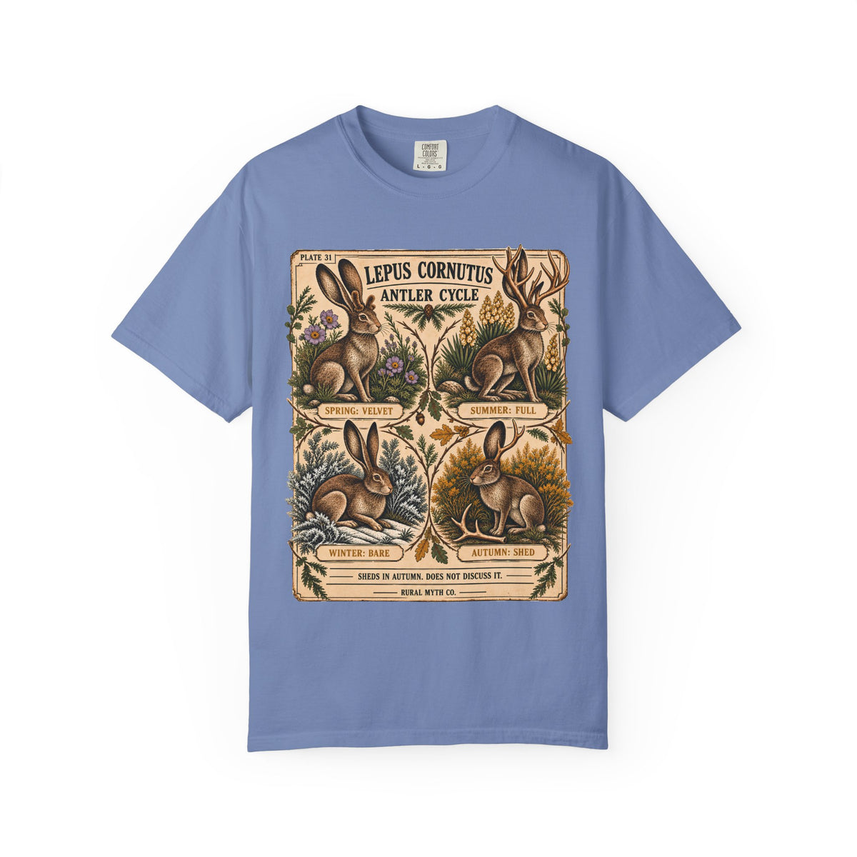 Jackalope Antler Cycle T-Shirt in Washed Denim, front view