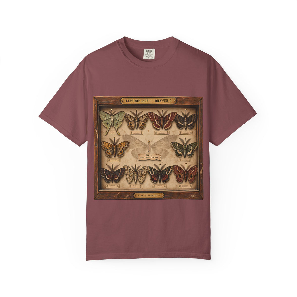 Mothman Specimen Drawer T-Shirt in Brick, front view
