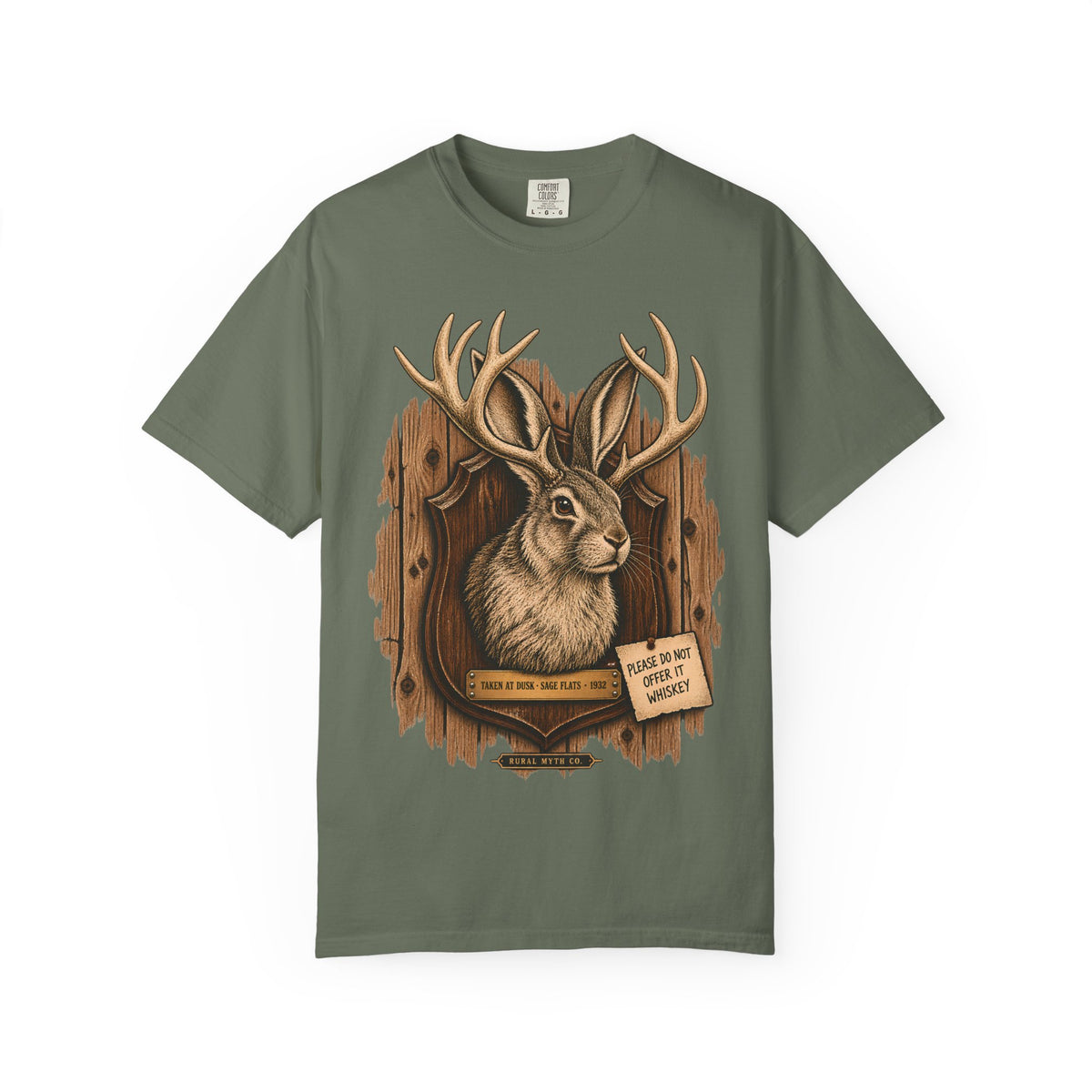 Jackalope Wall Mount T-Shirt in Moss, front view