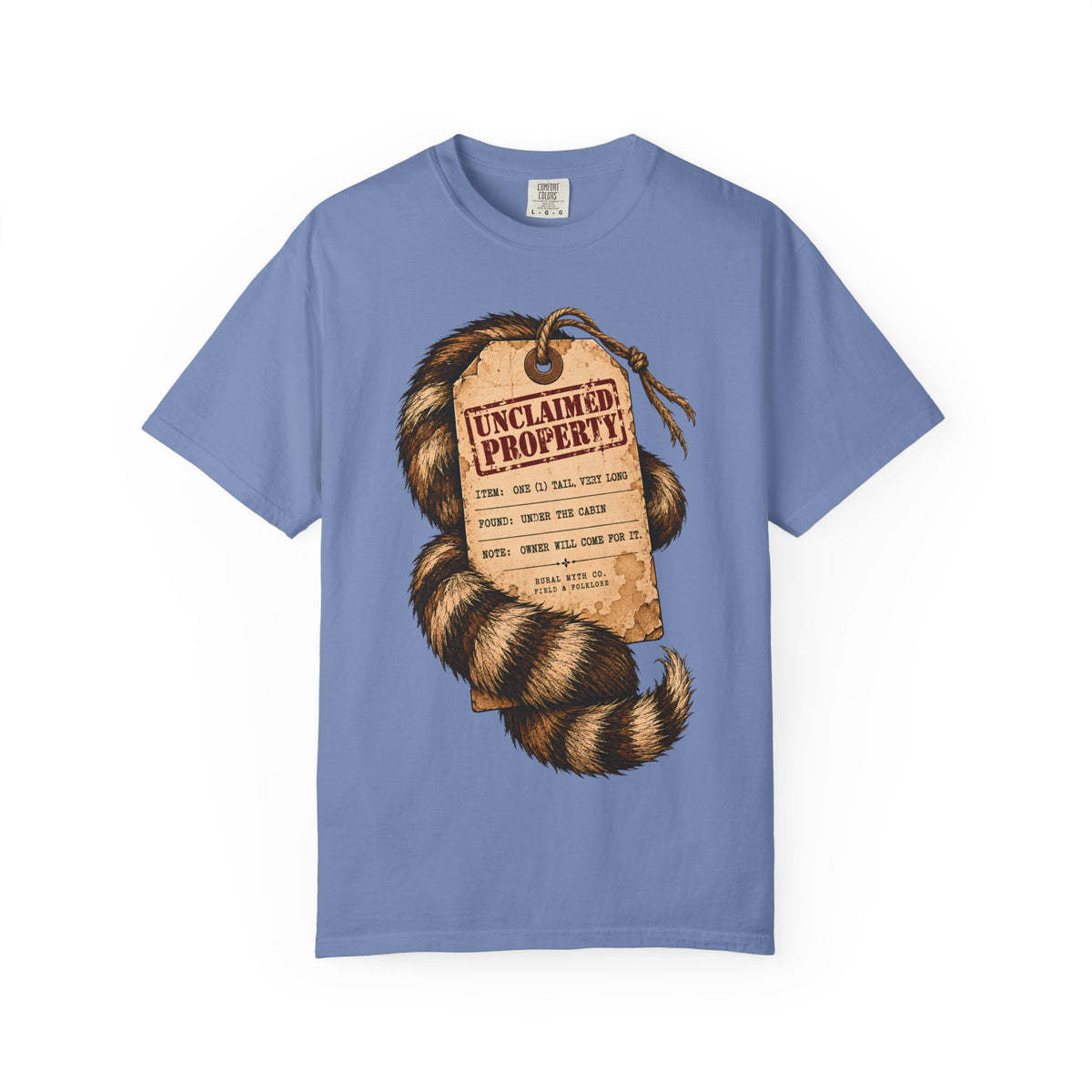 Tailypo Lost and Found T-Shirt in Washed Denim, front view