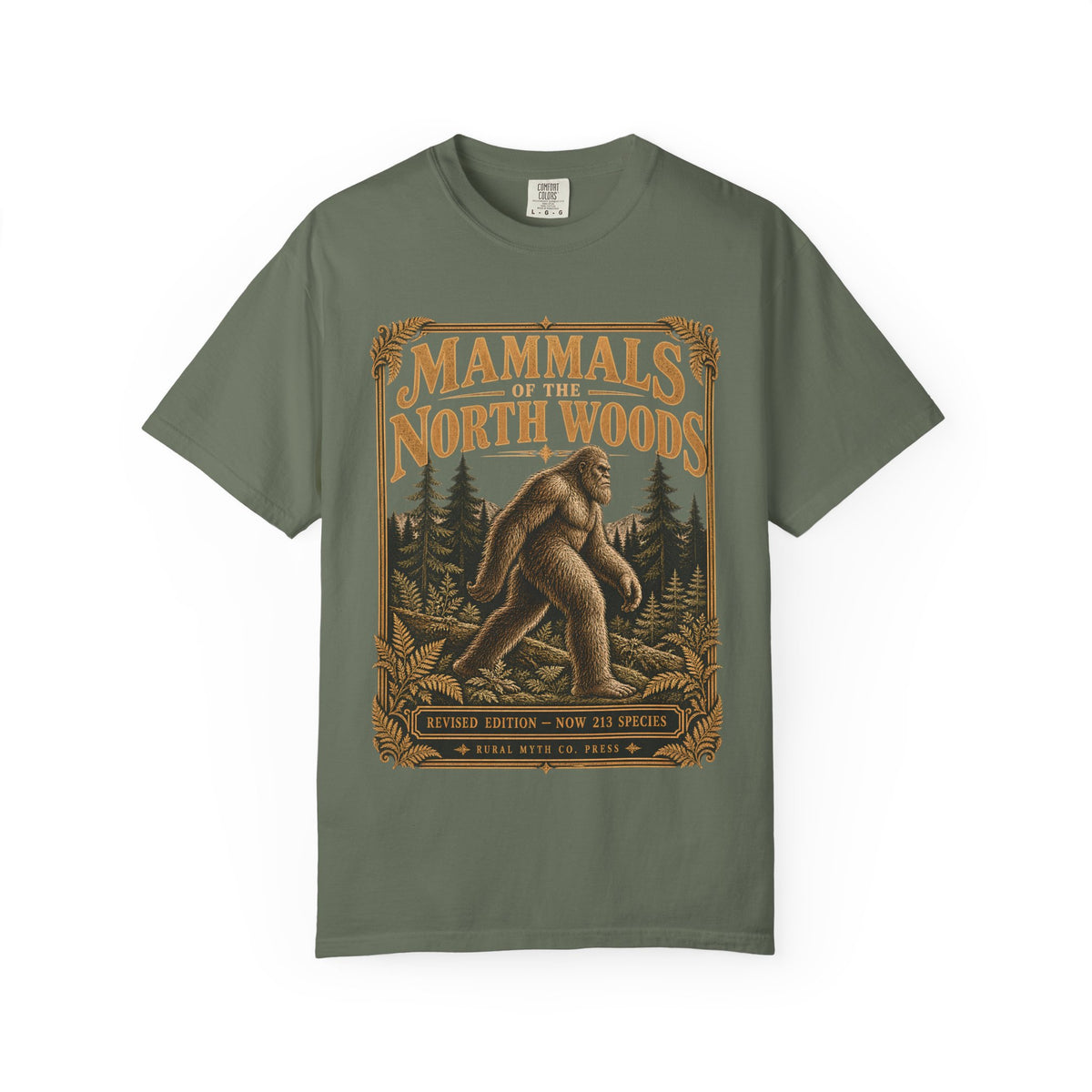 North Woods Bigfoot Guide T-Shirt in Moss, front view