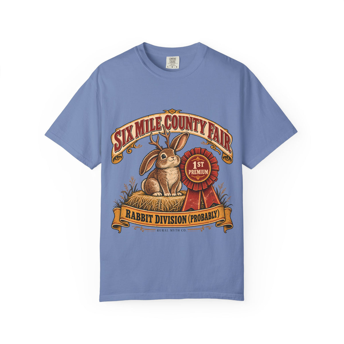 Jackalope Rabbit Division T-Shirt in Washed Denim, front view